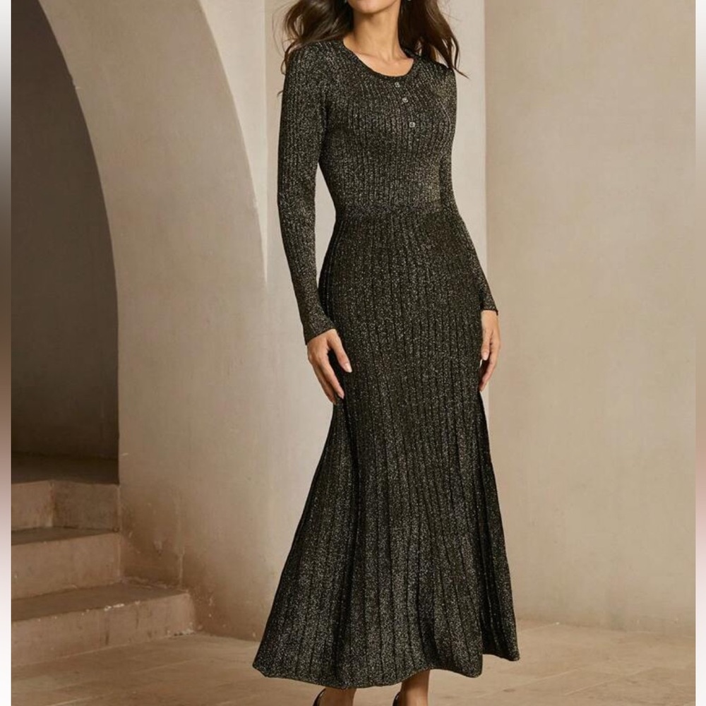Metallic Black Long Sleeve Dress